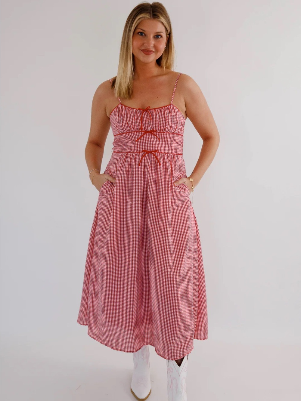 House of Harlow 1960 Red Gingham Midi Dress